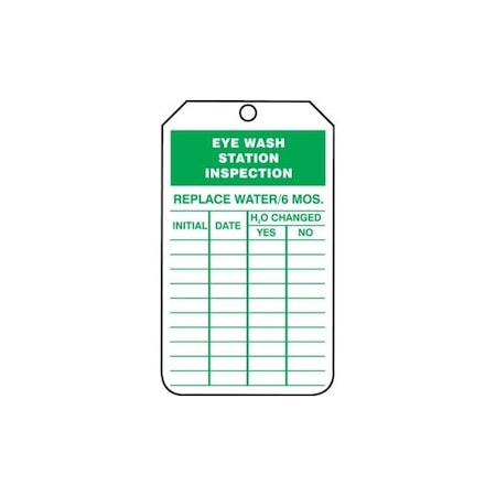 Accuform Safety Tags, EYE WASH STATION INSPECTION, 8.5in x 3.875in, RP-Plastic, 5PK TRS330PTM